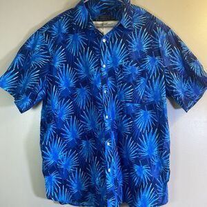 Vineyard Vines  Shirt Men 2XL Blue Floral Leaves Tropical Hawaiian Short Sleeve